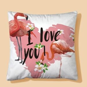 New Pink Flamingos "I love you" Pillow Cover